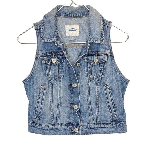 Old Navy Light Wash Denim Cotton Vest Womens XS - Picture 1 of 10